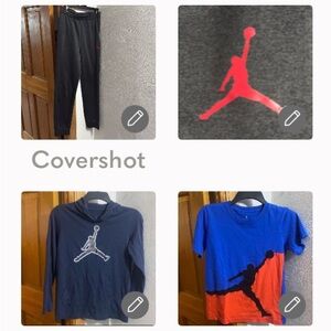 3 PIECE=Jordan JumpMan 2 pocket sweats+Jordan Jumpman tee+💙hoodie